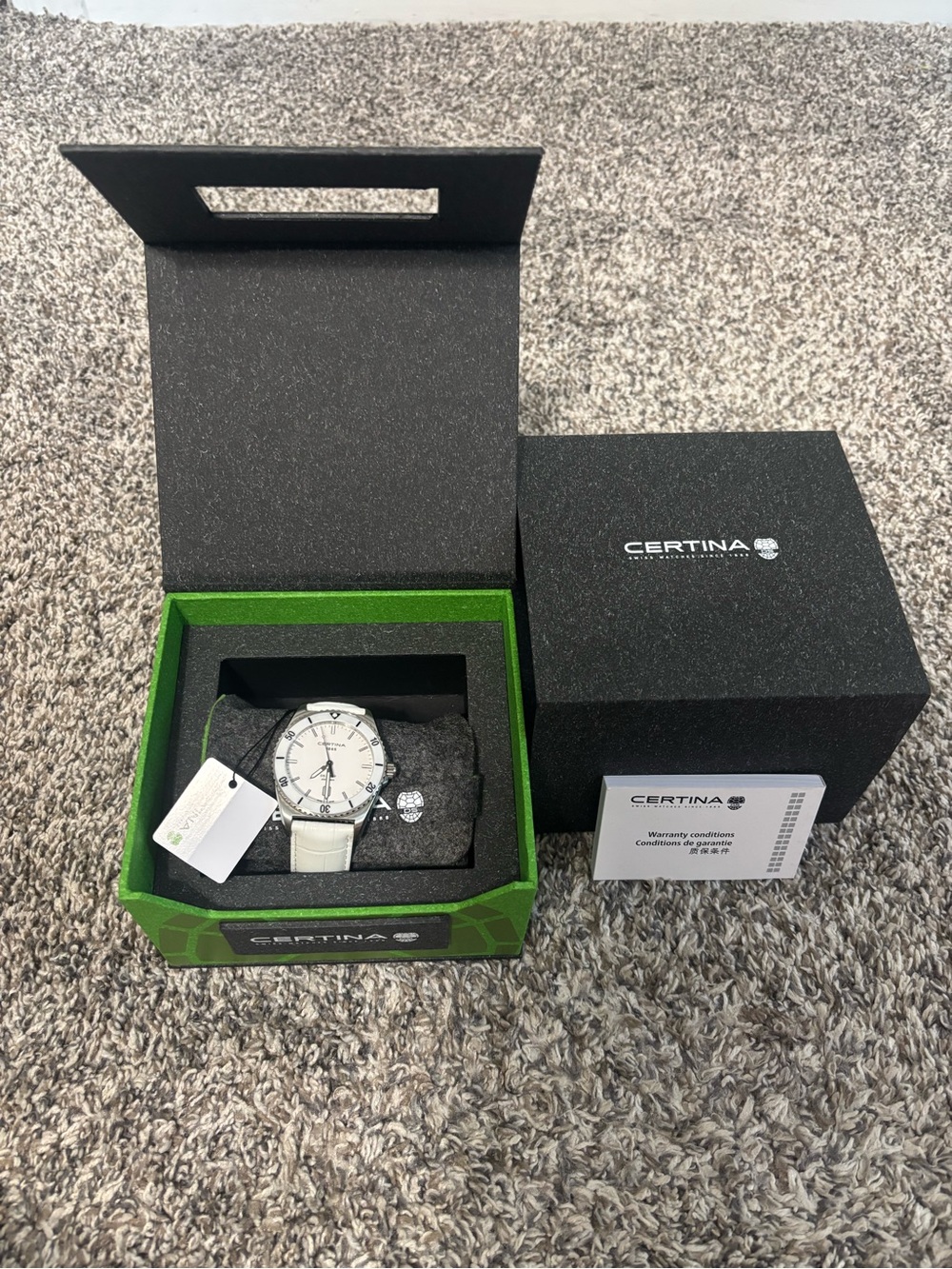 Certina DS First Ceramic Genuine White Leather Men's Quartz Watch